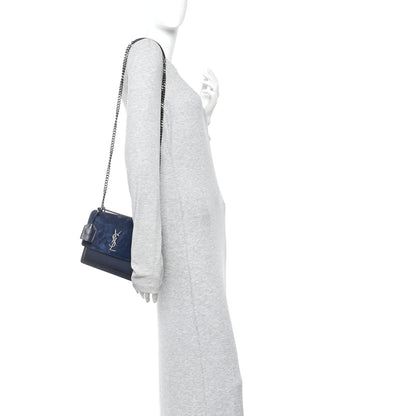Saint Laurent Suede Calfskin Medium Monogram Sunset Bleu Fonce 2 of 9
