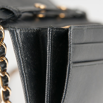 Prada Saffiano Metal Oro Chain Wallet Nero Black 9 of 11