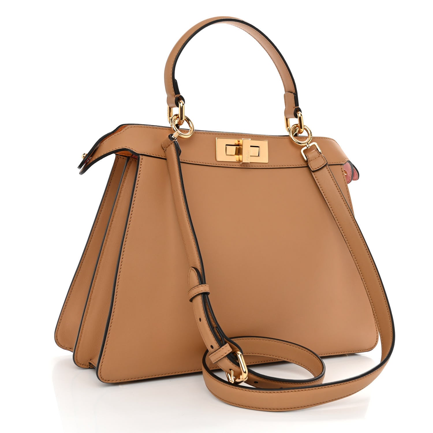Fendi Vitello Seta Nappa FF Striped Embossed Medium Peekaboo I SEE U Satchel Miele Scuro Multicolor 3 of 10