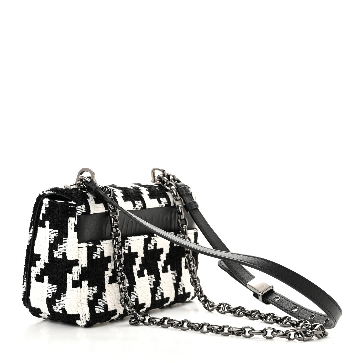 Christian Dior Tweed Macro Houndstooth Small Caro Bag Black White 3 of 11