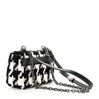 Christian Dior Tweed Macro Houndstooth Small Caro Bag Black White 3 of 11