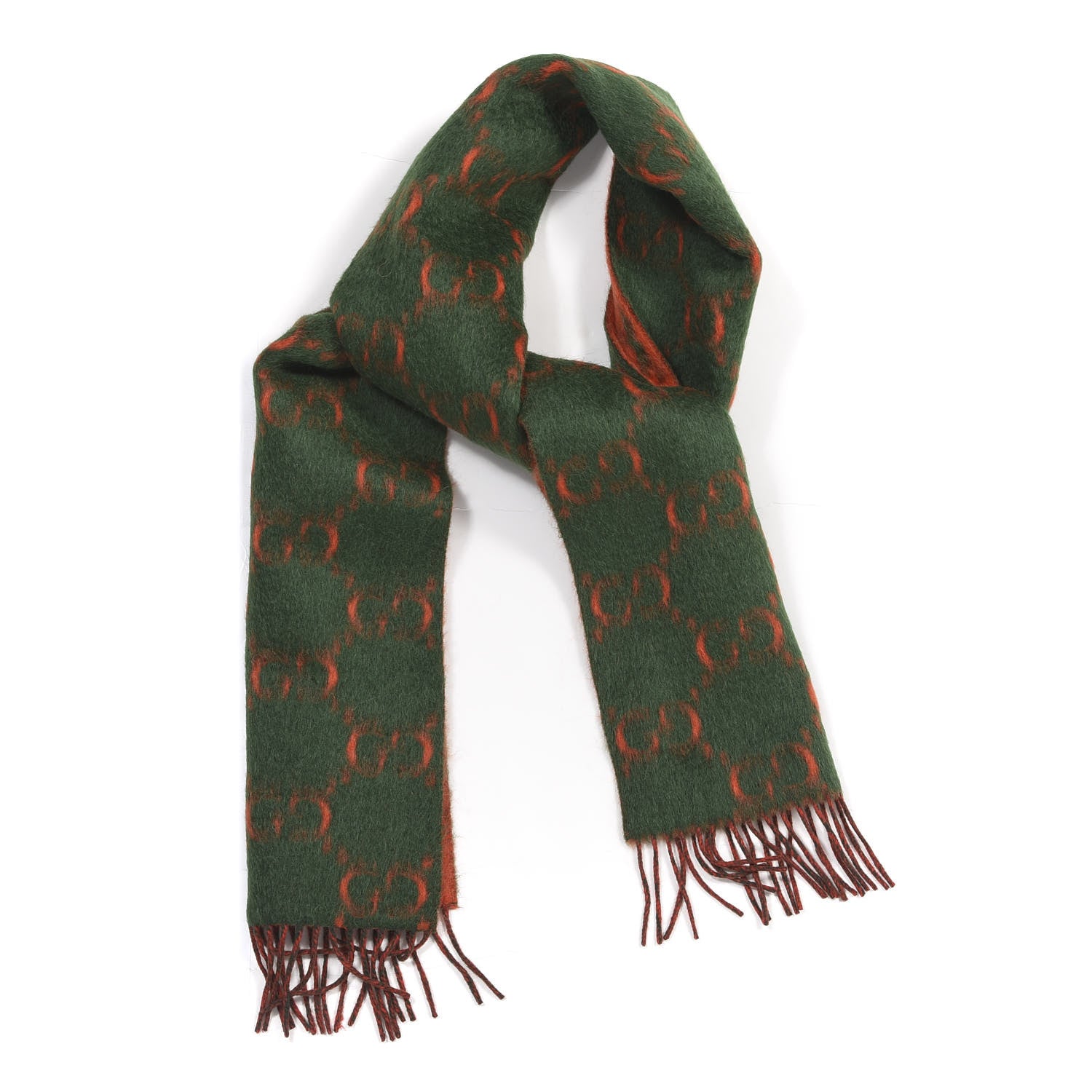 Gucci Wool Alpaca GG Monogram Big GG Rock Scarf Green Red 1 of 4