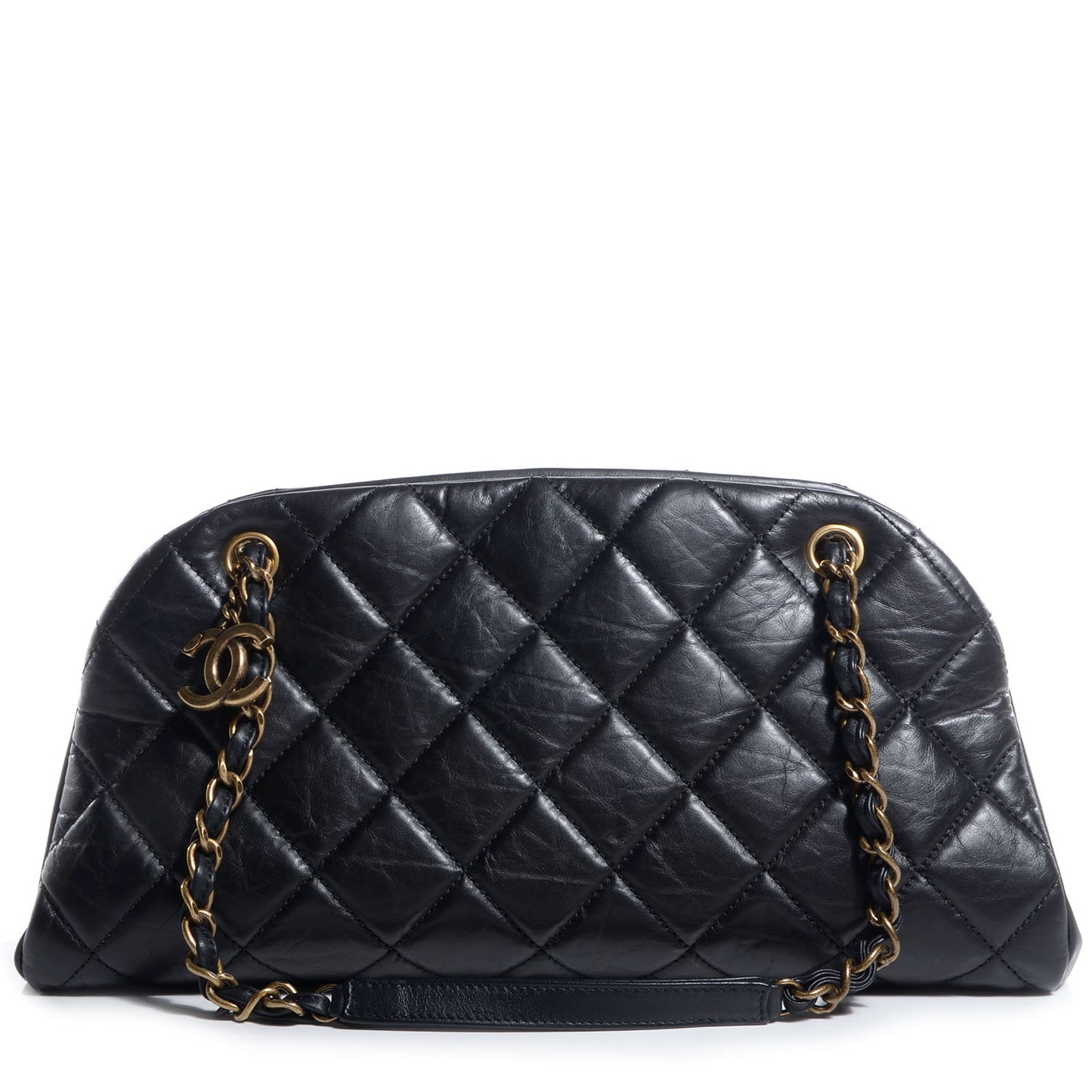Aged Calfskin Medium Just Mademoiselle Bowling Bag Black