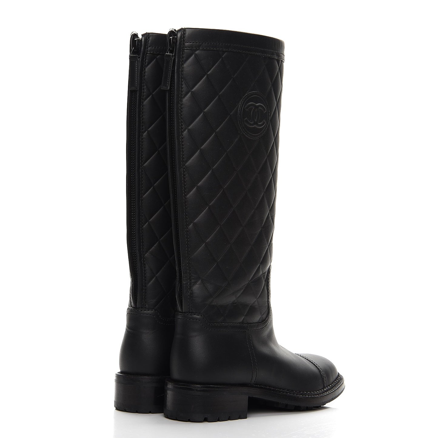 Calfskin Quilted Riding Boots 35.5 Black
