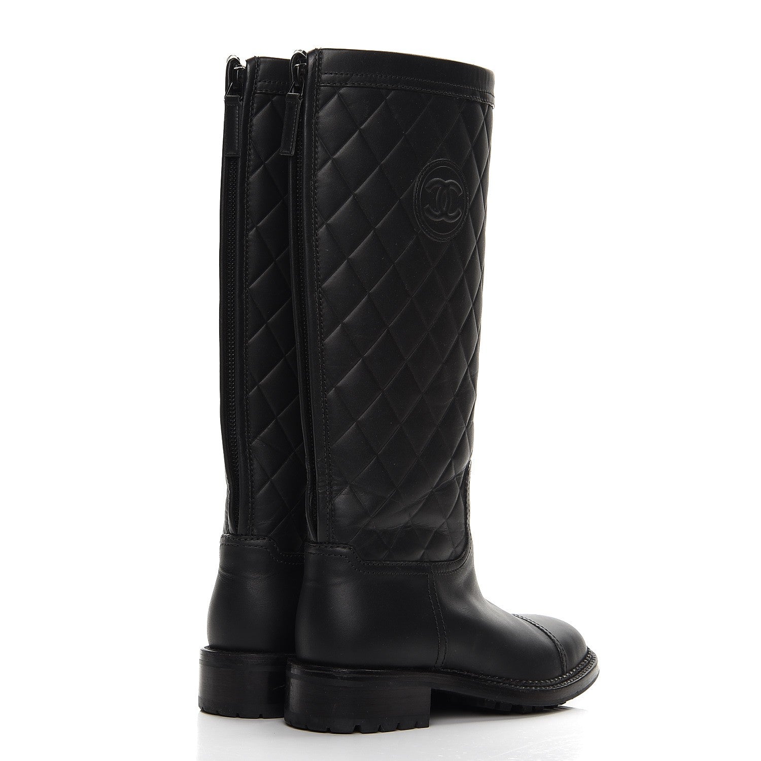 Chanel Calfskin Quilted Riding Boots 35.5 Black 4 of 9