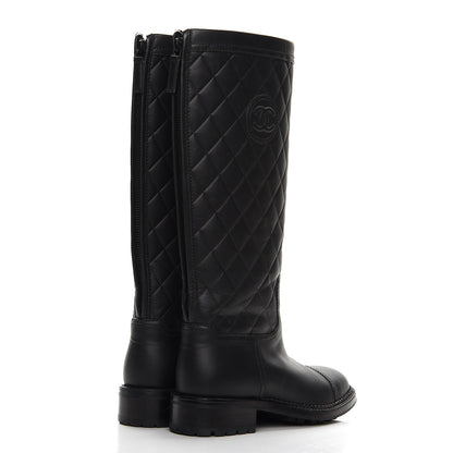 Chanel Calfskin Quilted Riding Boots 35.5 Black 4 of 9