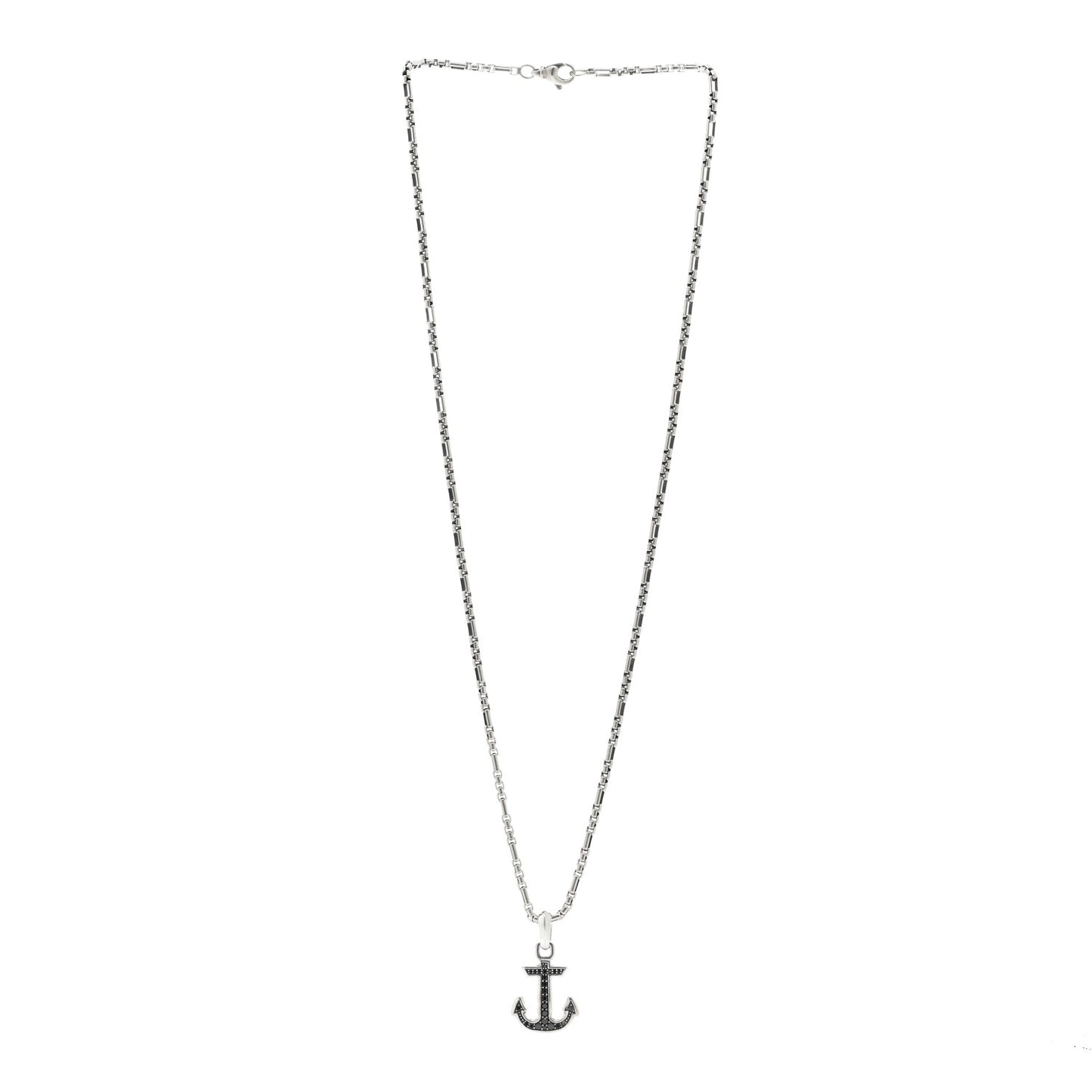 Sterling Silver Black Diamond Maritime Anchor Amulet Pendant Necklace