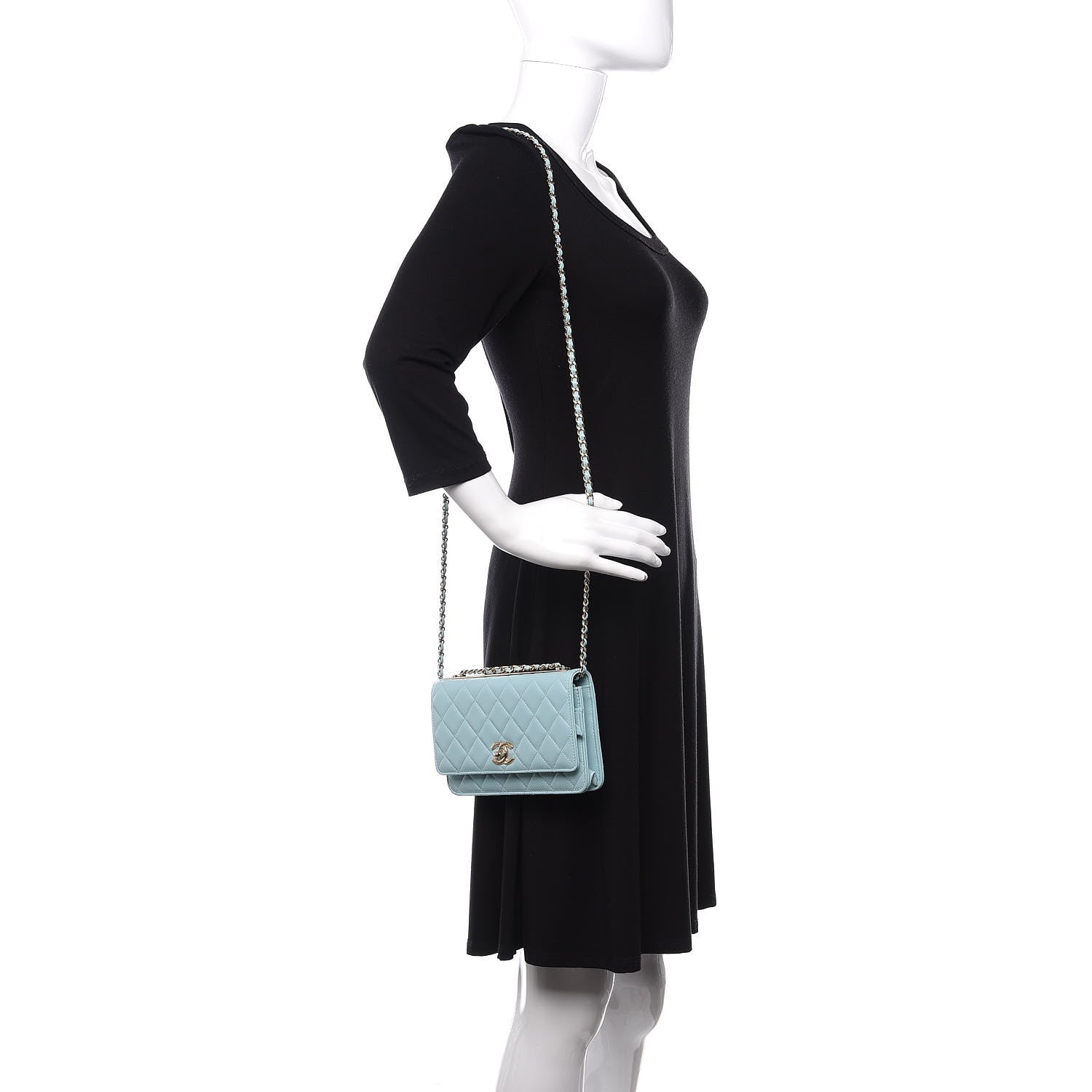 Chanel Lambskin Quilted Trendy CC Wallet On Chain WOC Light Blue 2 of 12