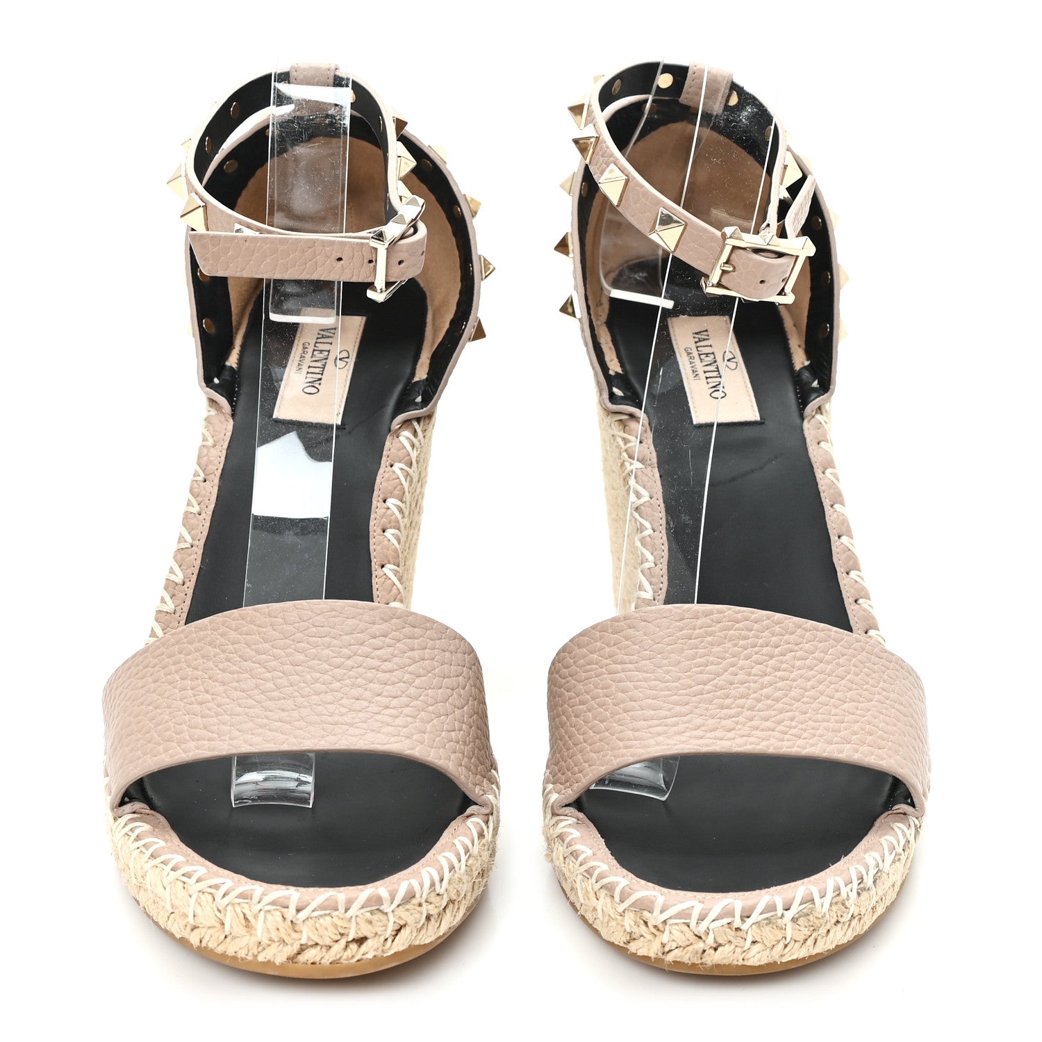 Valentino Garavani Grained Calfskin Rockstud Ankle Strap Espadrille 15/105mm Wedge Sandals 40 Poudre Natural 3 of 10
