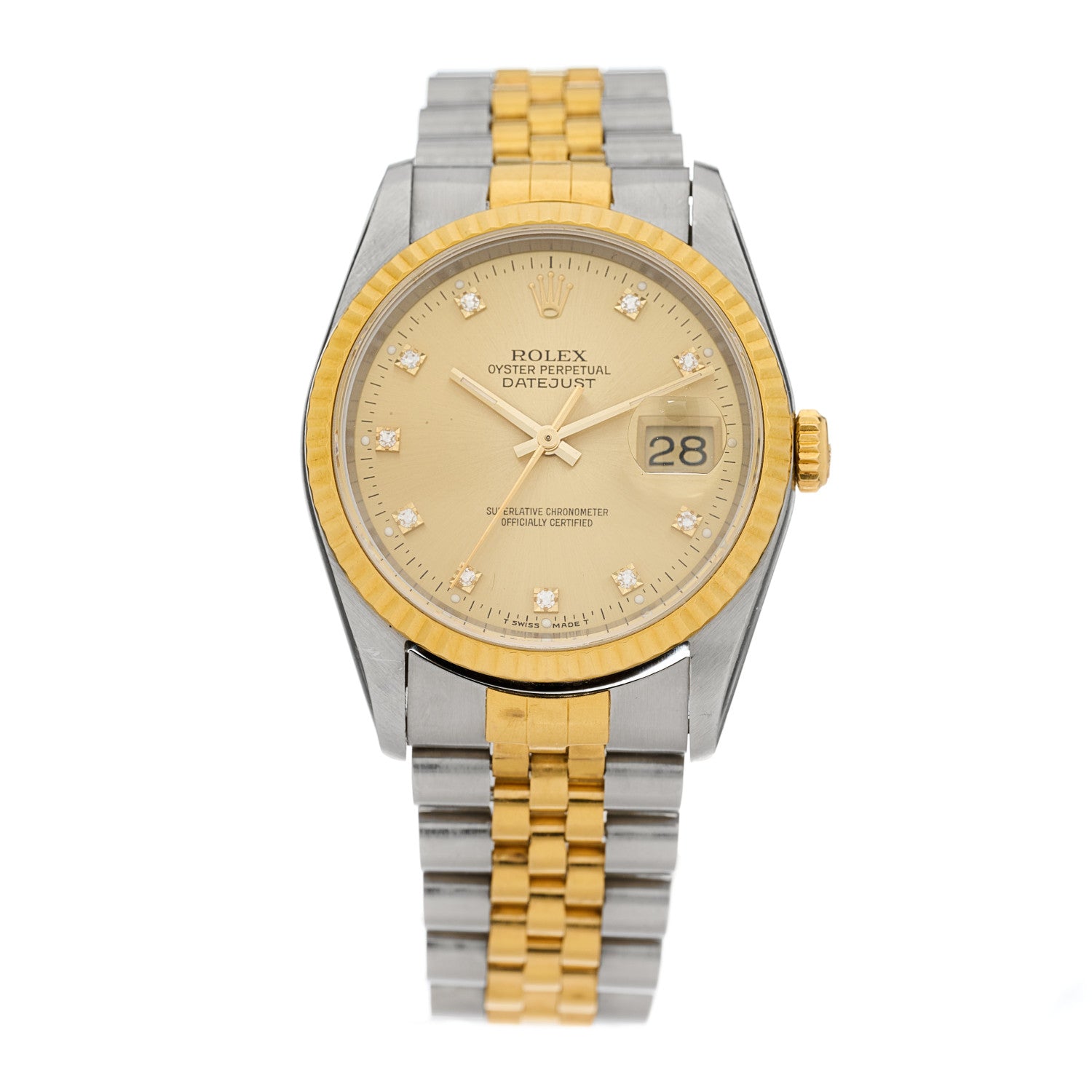 Rolex Stainless Steel 18K Yellow Gold Diamond 36mm Oyster Perpetual Datejust Watch Champagne 16233 1 of 4