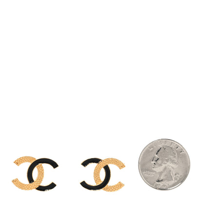 Chanel Enamel CC Textured Earrings Black Gold 2 of 5