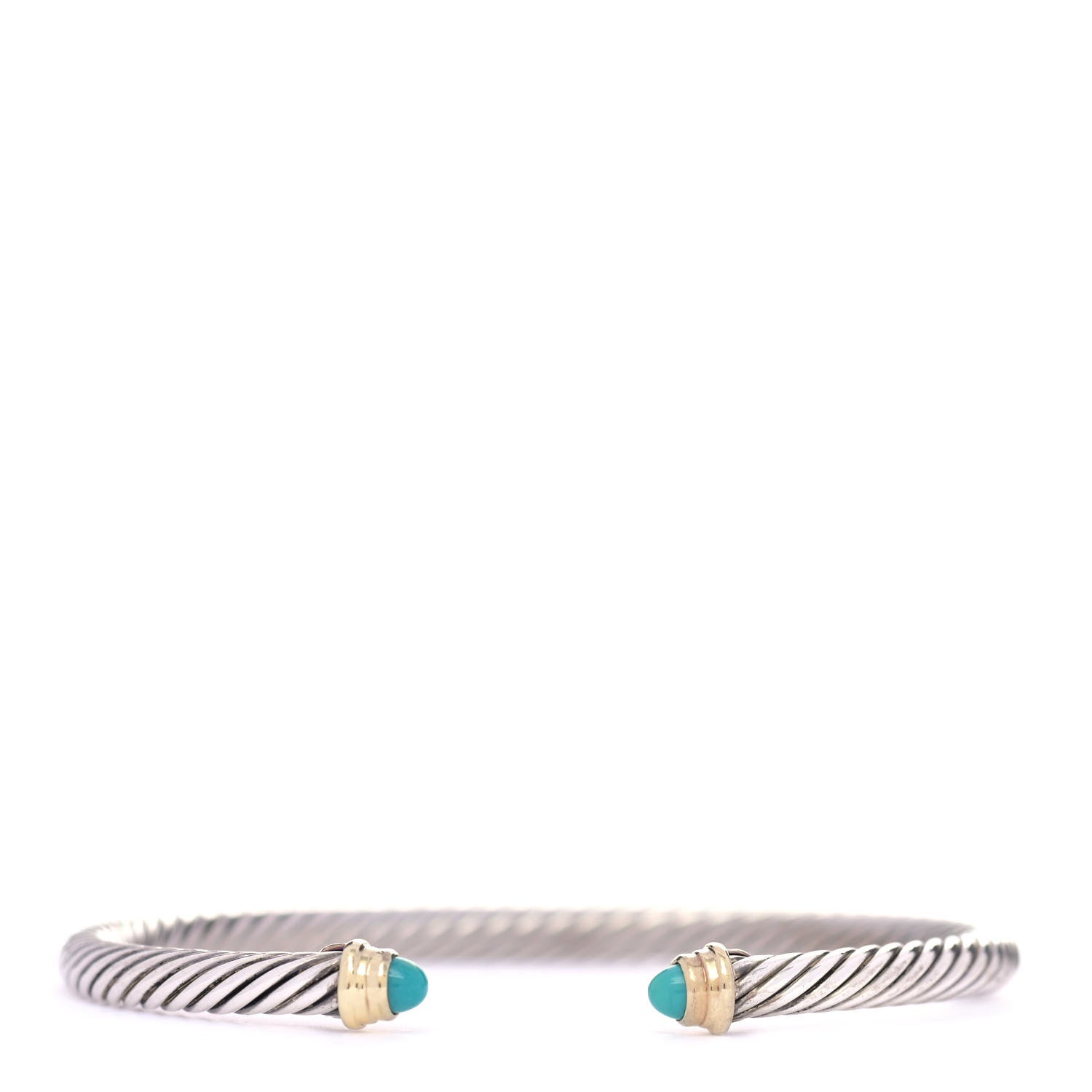 David Yurman Sterling Silver 18K Yellow Gold Turquoise 4mm Cable Classics Bracelet 1 of 4