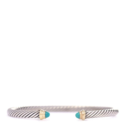David Yurman Sterling Silver 18K Yellow Gold Turquoise 4mm Cable Classics Bracelet 1 of 4