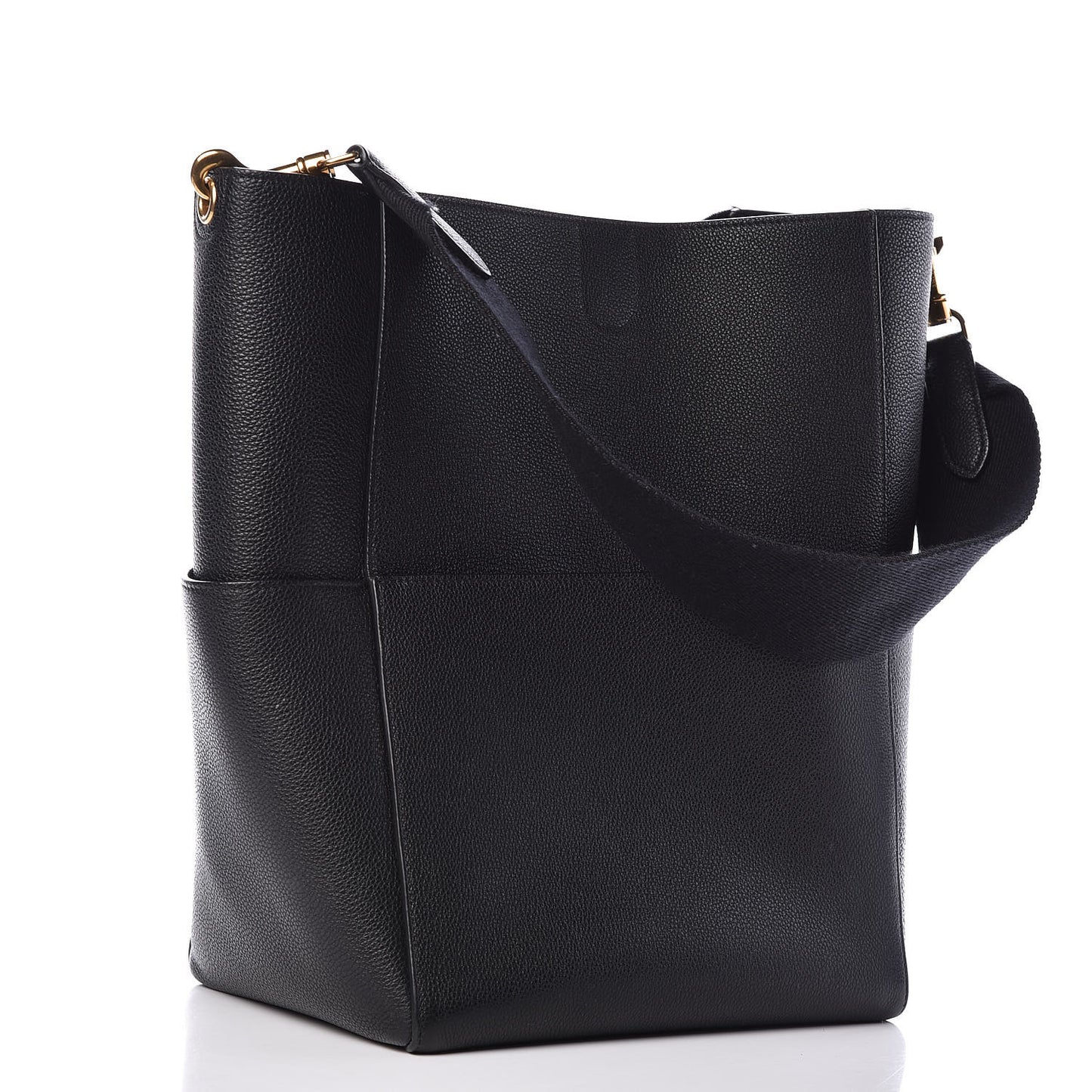 Soft Grained Calfskin Sangle Bucket Bag Black