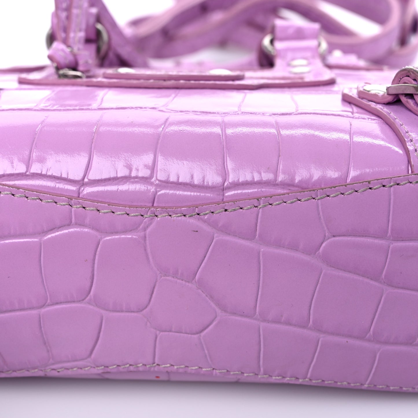 Calfskin Crocodile Embossed Neo Classic Silver Hardware Nano City Crossbody Lilac