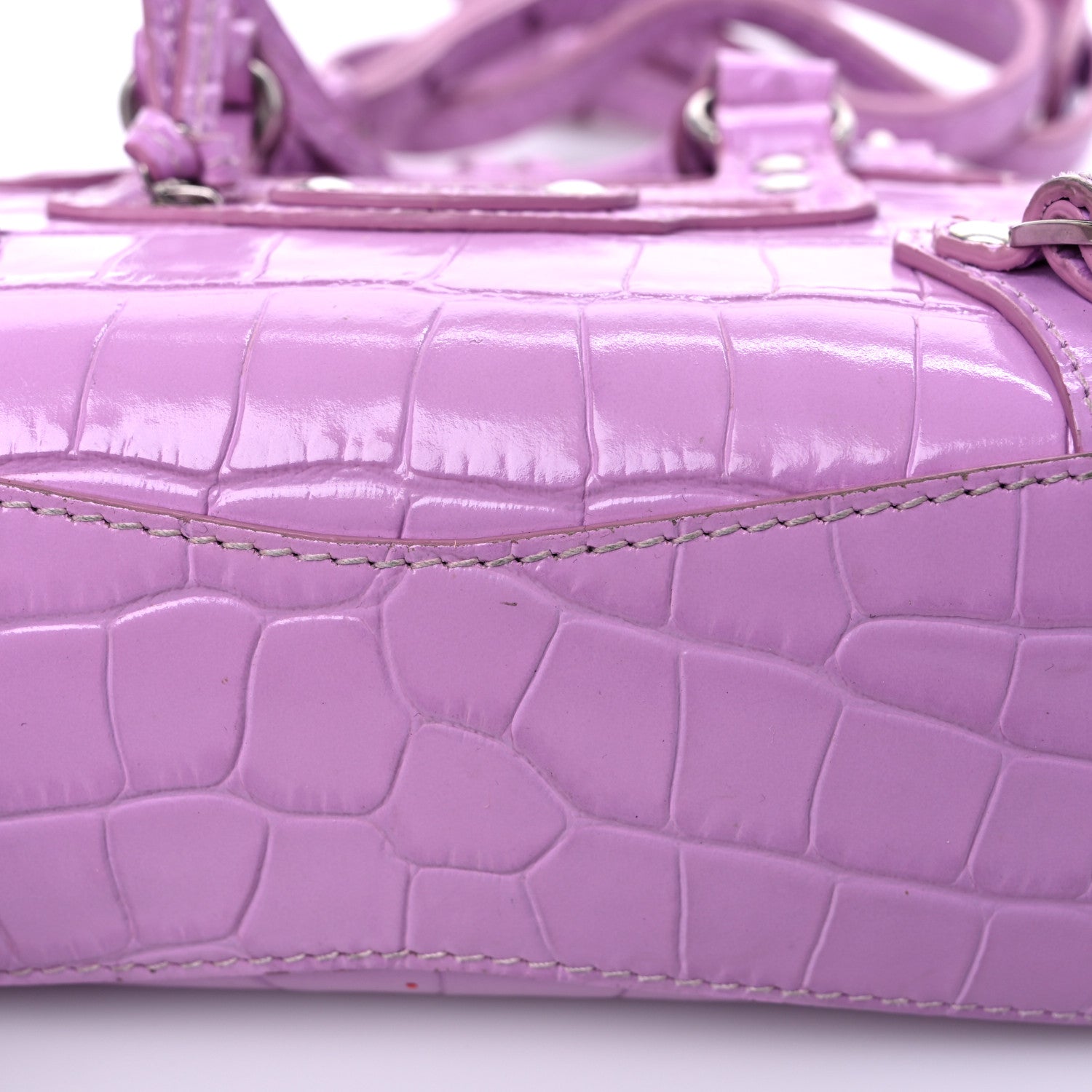 Balenciaga Calfskin Crocodile Embossed Neo Classic Silver Hardware Nano City Crossbody Lilac 10 of 14