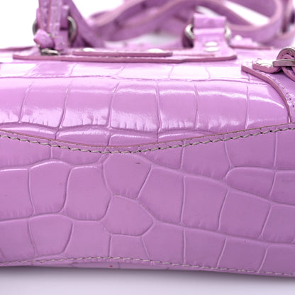 Balenciaga Calfskin Crocodile Embossed Neo Classic Silver Hardware Nano City Crossbody Lilac 10 of 14