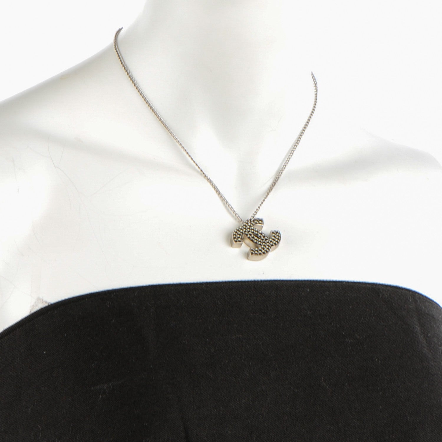Chanel Perforated CC Pendant Necklace Silver 2 of 3