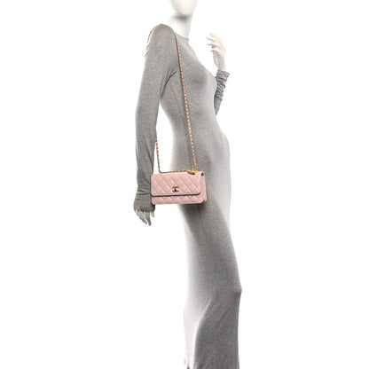 Chanel Shiny Caviar Quilted Flap Charm Wallet On Chain WOC Light Pink 2 of 12
