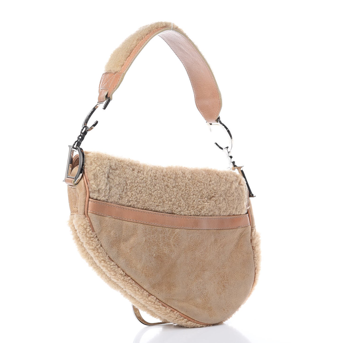 Shearling Flight Saddle Bag Beige