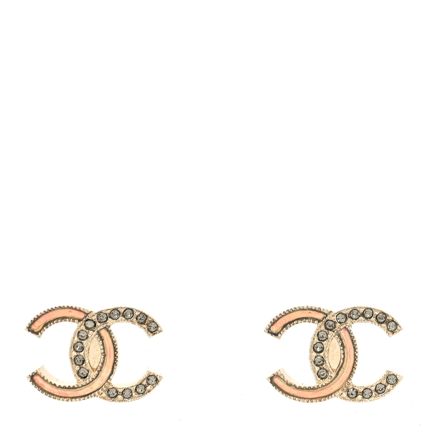 Chanel Enamel Crystal CC Earrings Gold Pink 1 of 4