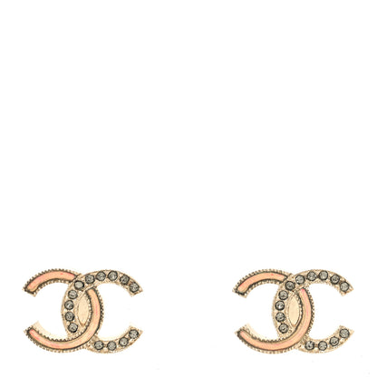 Chanel Enamel Crystal CC Earrings Gold Pink 1 of 4