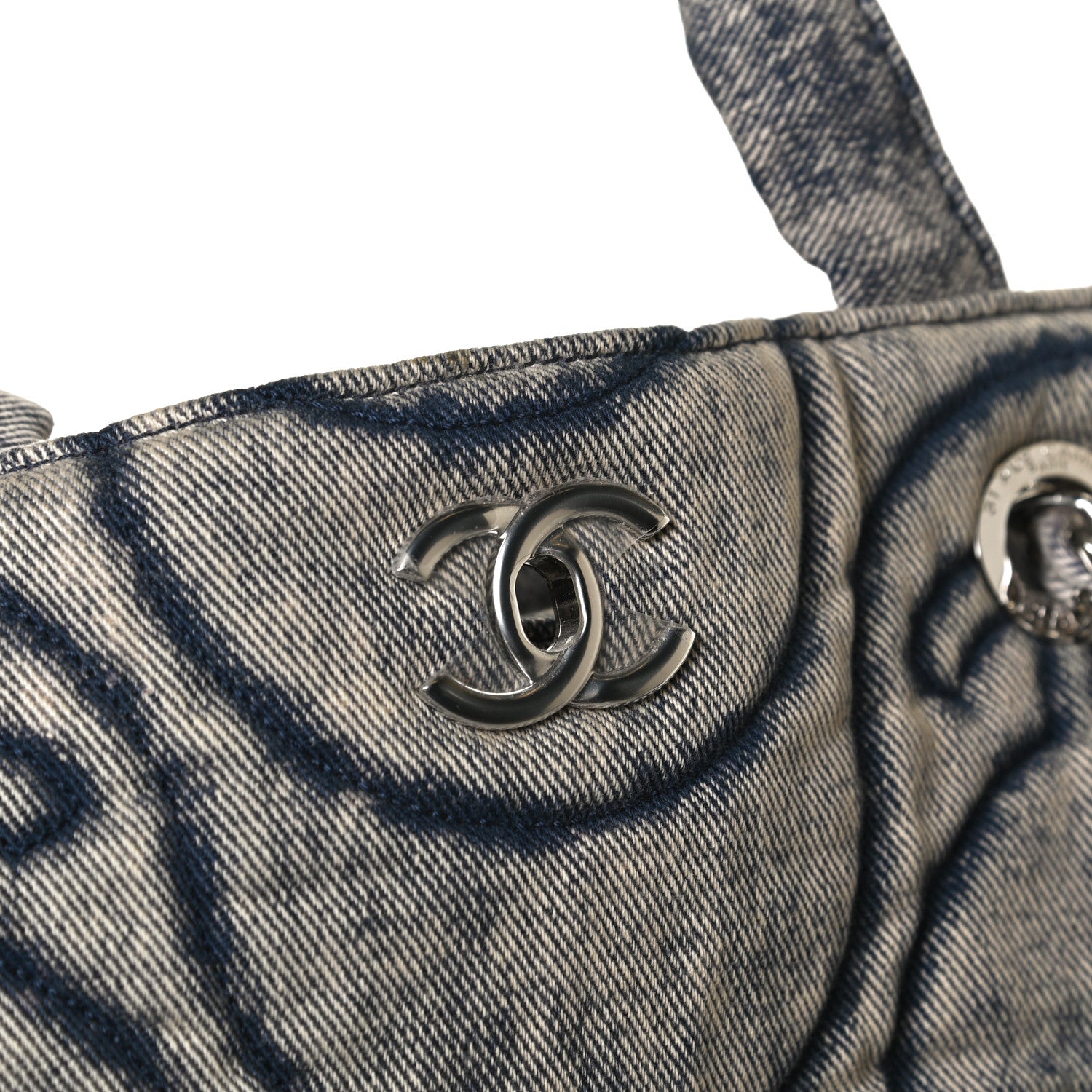 Chanel Denim Embossed CC Logo Print Shopping Tote Navy Blue 11 of 12