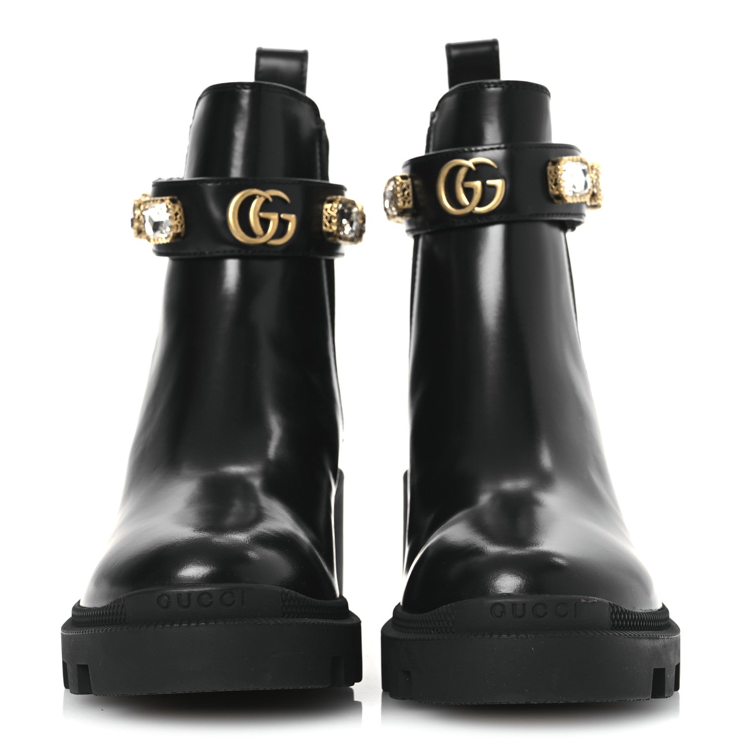 Gucci Calfskin Crystal GG Trip Chelsea Ankle Boots 35.5 Black 2 of 11