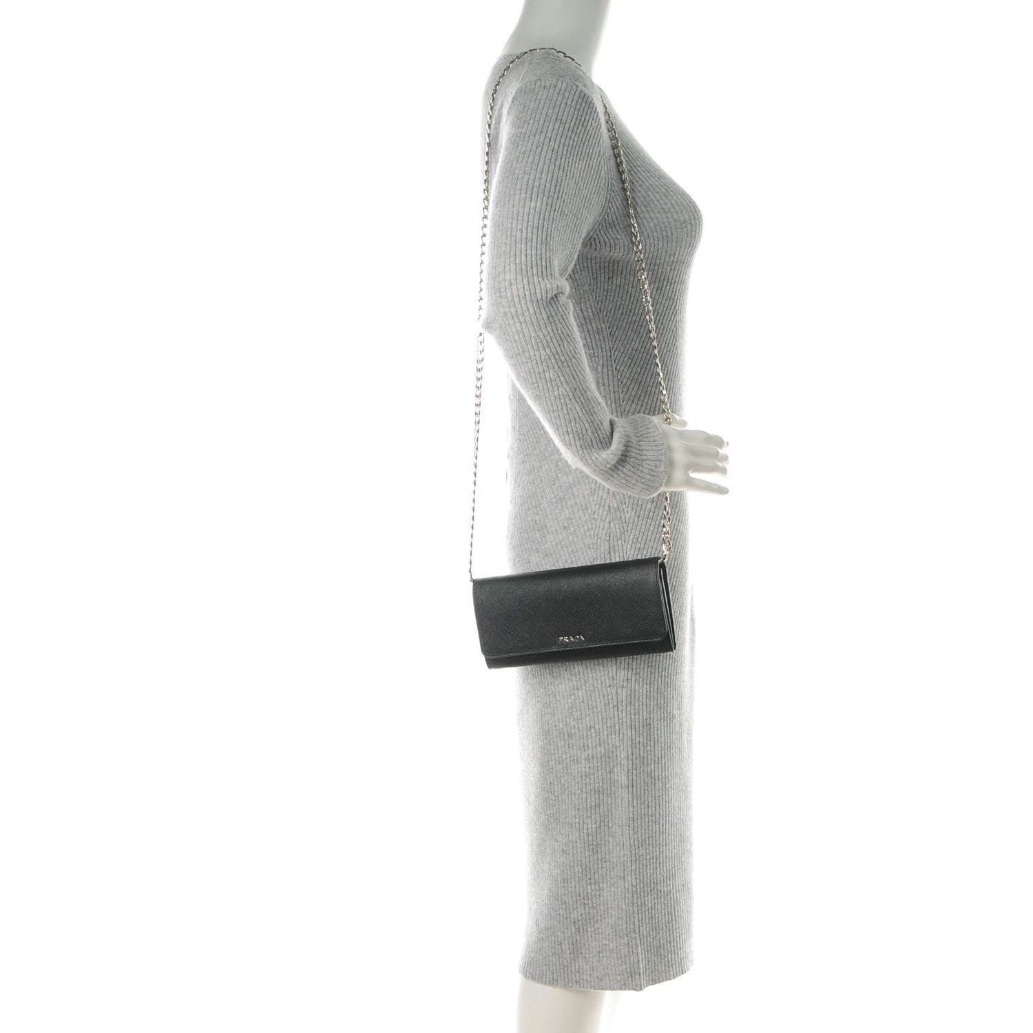 Prada Saffiano Bi-Color Wallet On Chain Nero Black Fuoco 2 of 7