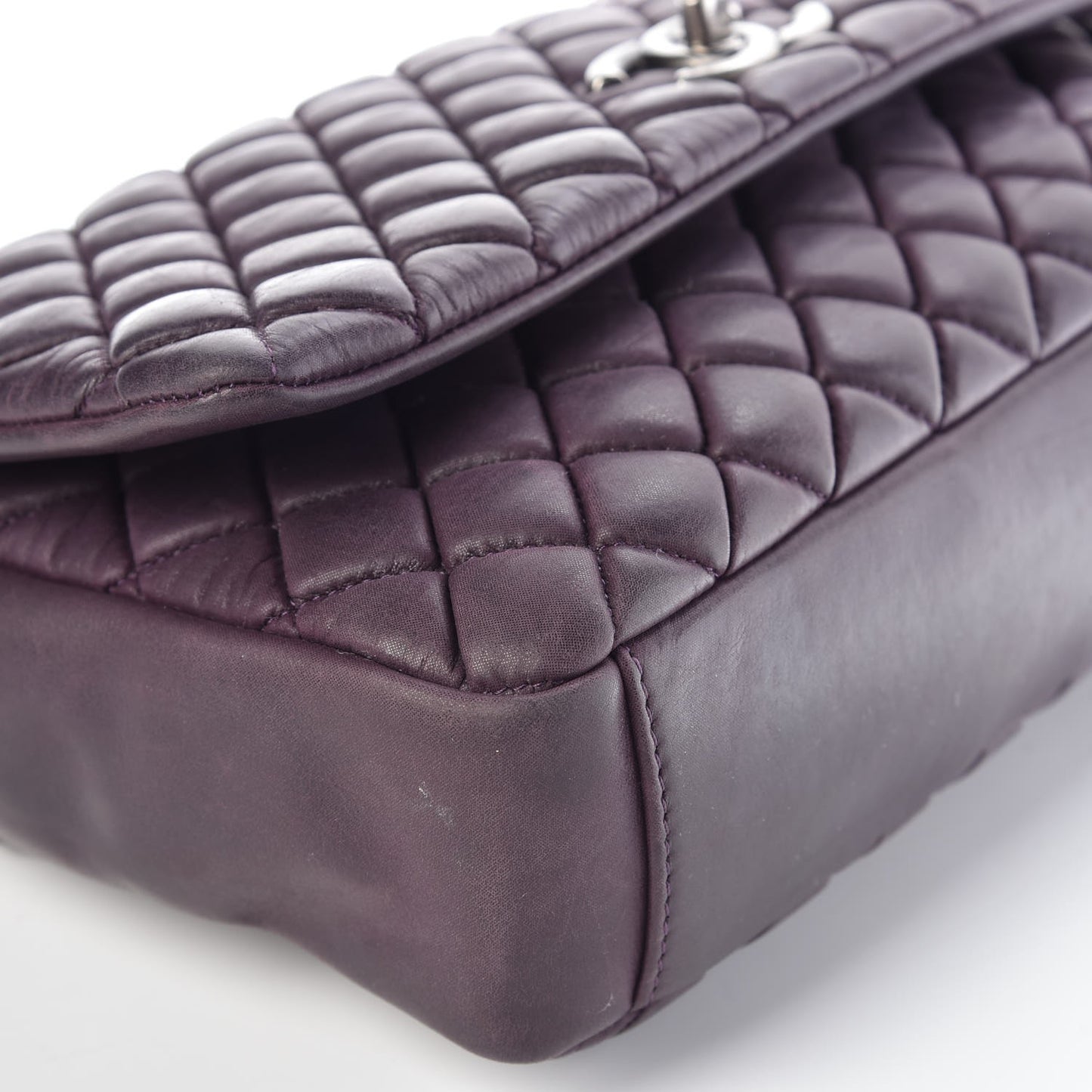 Iridescent Calfskin Quilted Large New Bubble Flap Plum