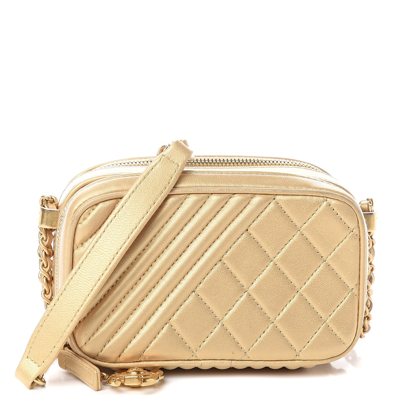 Metallic Lambskin Mini Coco Boy Camera Case Gold