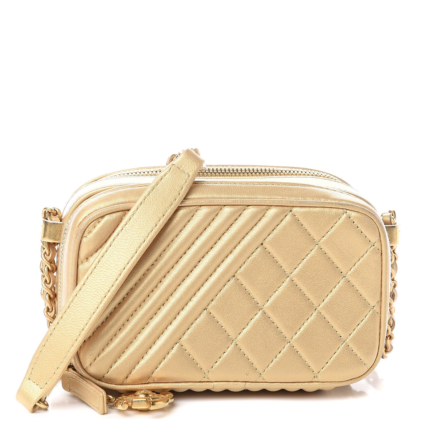 Chanel Metallic Lambskin Mini Coco Boy Camera Case Gold 1 of 7