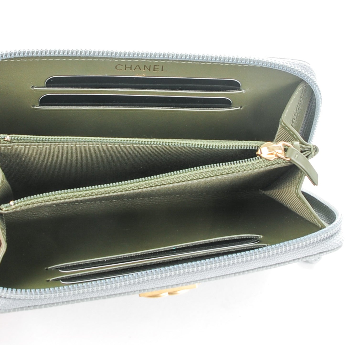 Caviar Quilted Small Boy Zip Around Wallet Grey