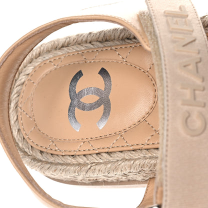 Chanel Stretch Fabric Lambskin CC Flat Sandals 40 Beige 7 of 9