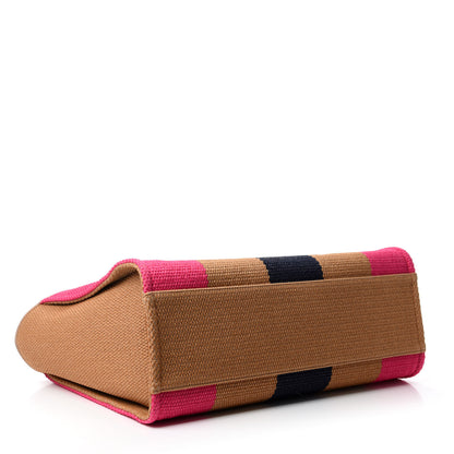 Chanel Straw Raffia Calfskin Striped Large Deauville Tote Dark Beige Fuchsia Navy Blue 5 of 11