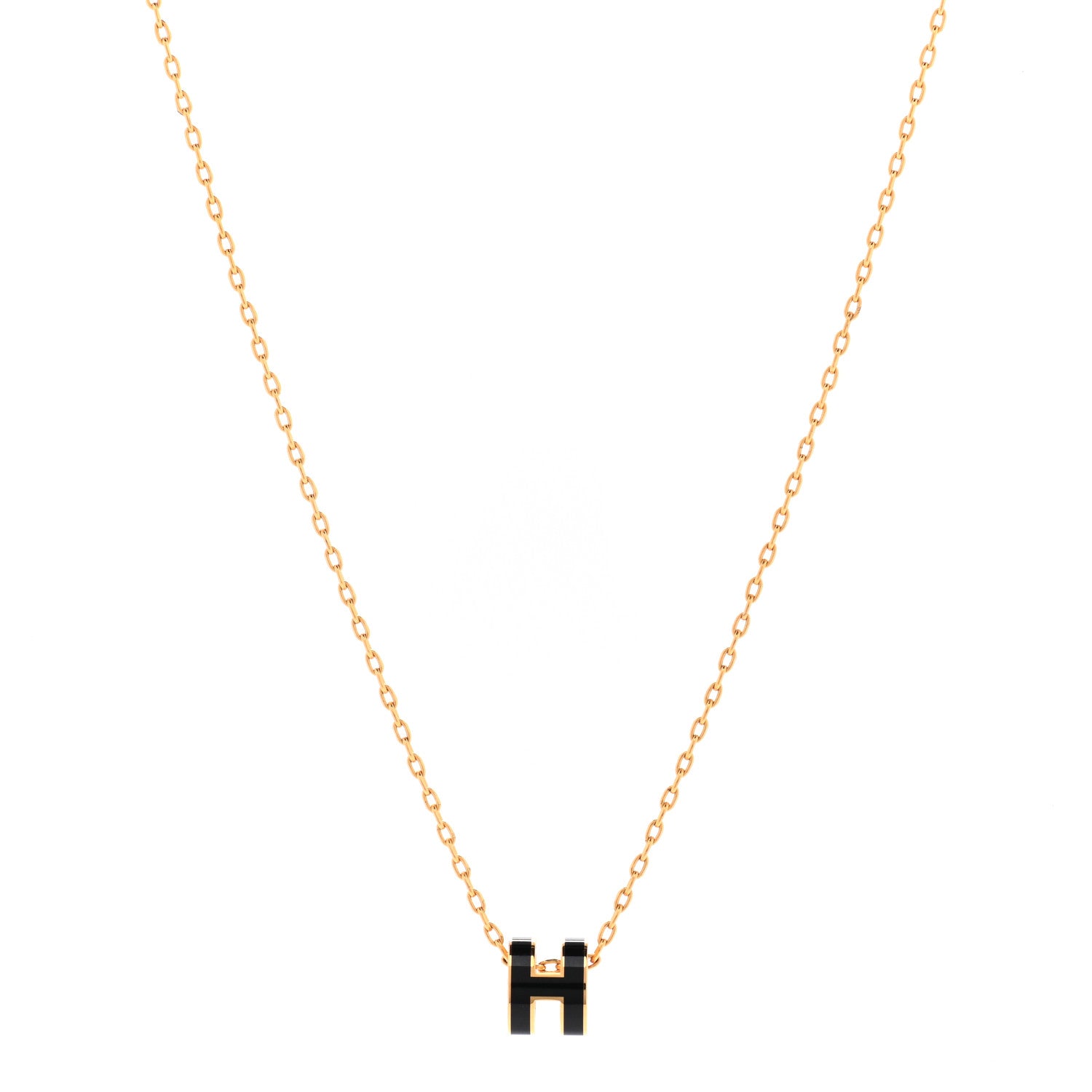 Hermes Lacquered Gold Mini Pop H Pendant Necklace Black 1 of 7