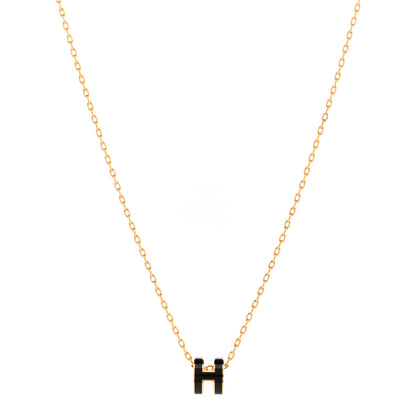 Hermes Lacquered Gold Mini Pop H Pendant Necklace Black 1 of 7