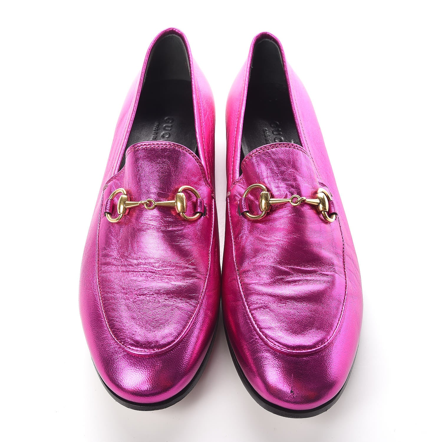Gucci Metallic Nappa Womens Jordaan Loafers 35.5 Fuxia 5 of 12