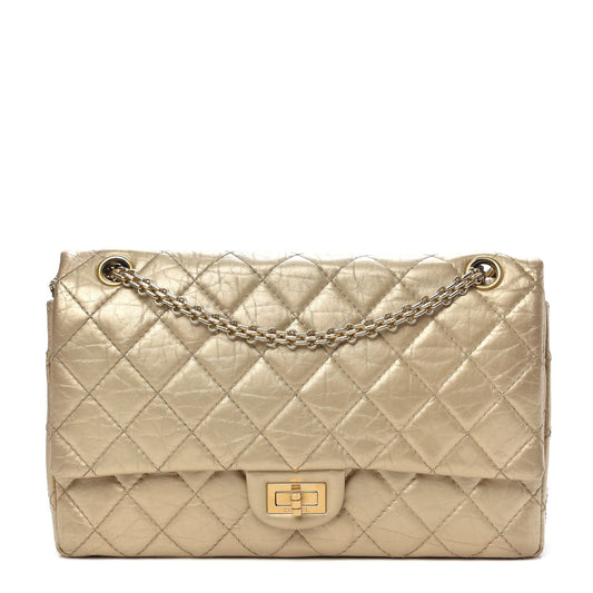 Metallic Aged Calfskin Quilted 2.55 Reissue 226 Flap Pale Gold
