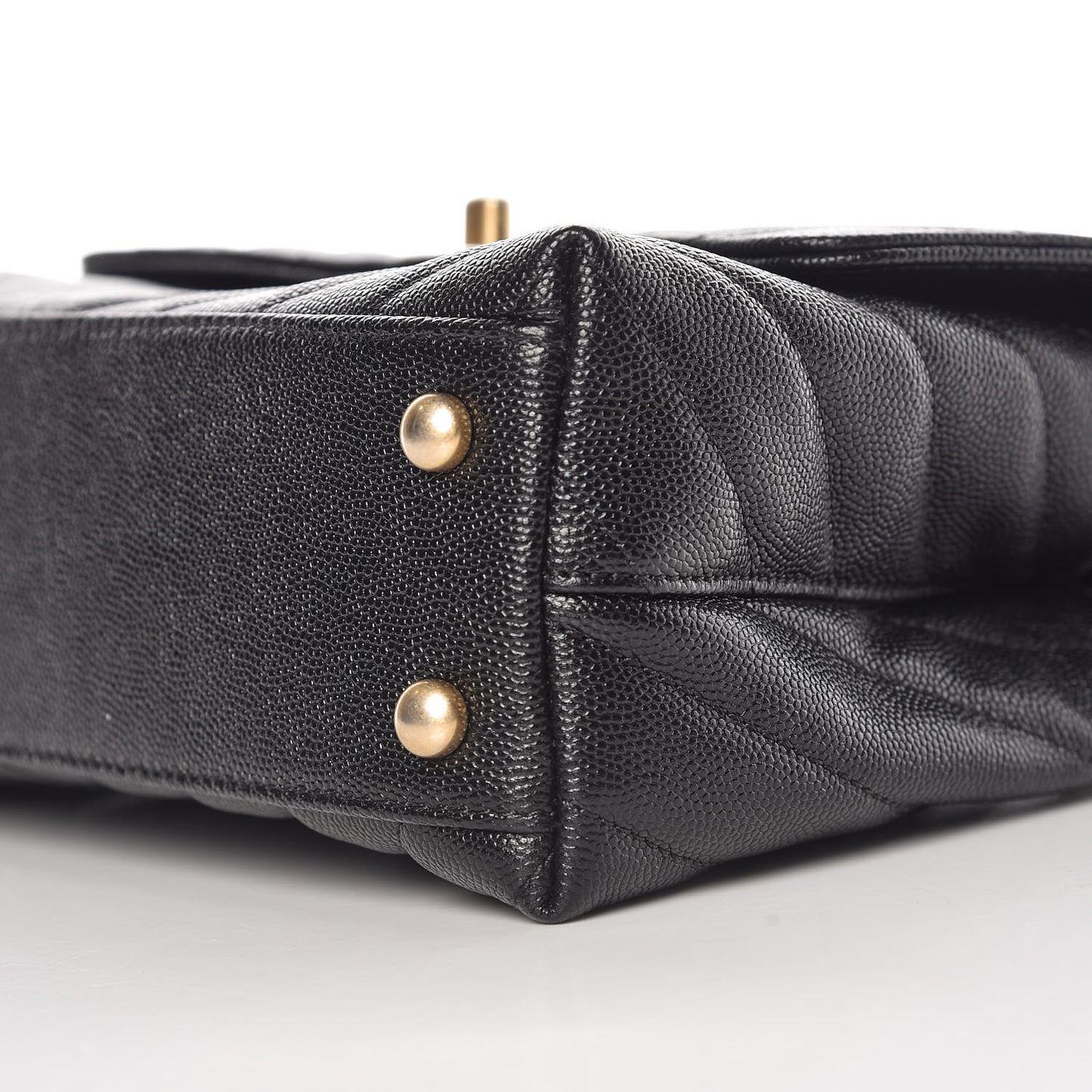 Caviar Chevron Quilted Mini Coco Handle Flap Black