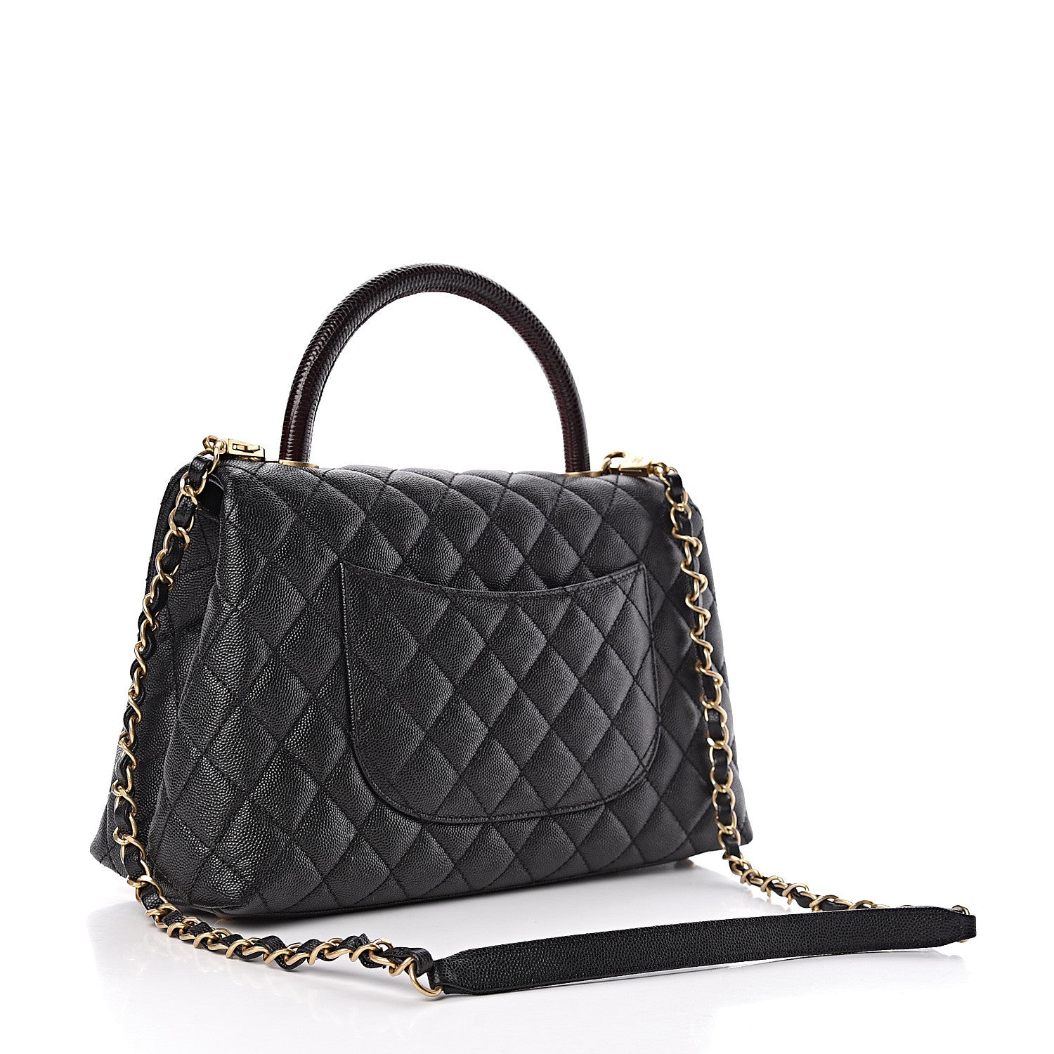 Chanel Caviar Lizard Embossed Quilted Small Coco Handle Flap Black 4 of 12