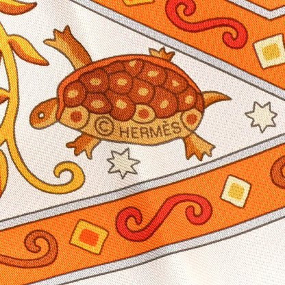 Hermes Silk Peuple du Vent Scarf 90 White Orange 5 of 5