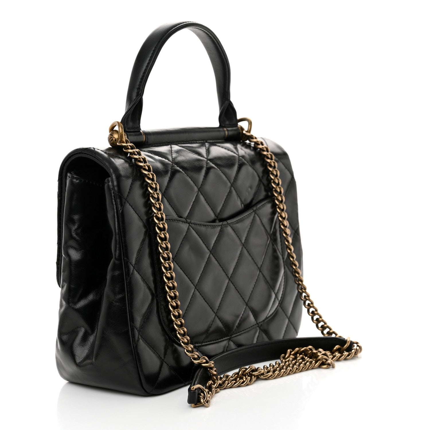 Chanel Glazed Calfskin Quilted Medium Gold Bar Top Handle Flap Black 3 of 12