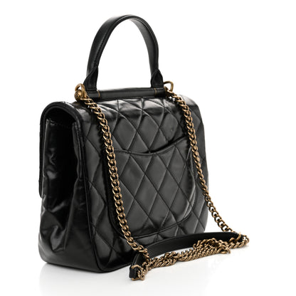 Chanel Glazed Calfskin Quilted Medium Gold Bar Top Handle Flap Black 3 of 12