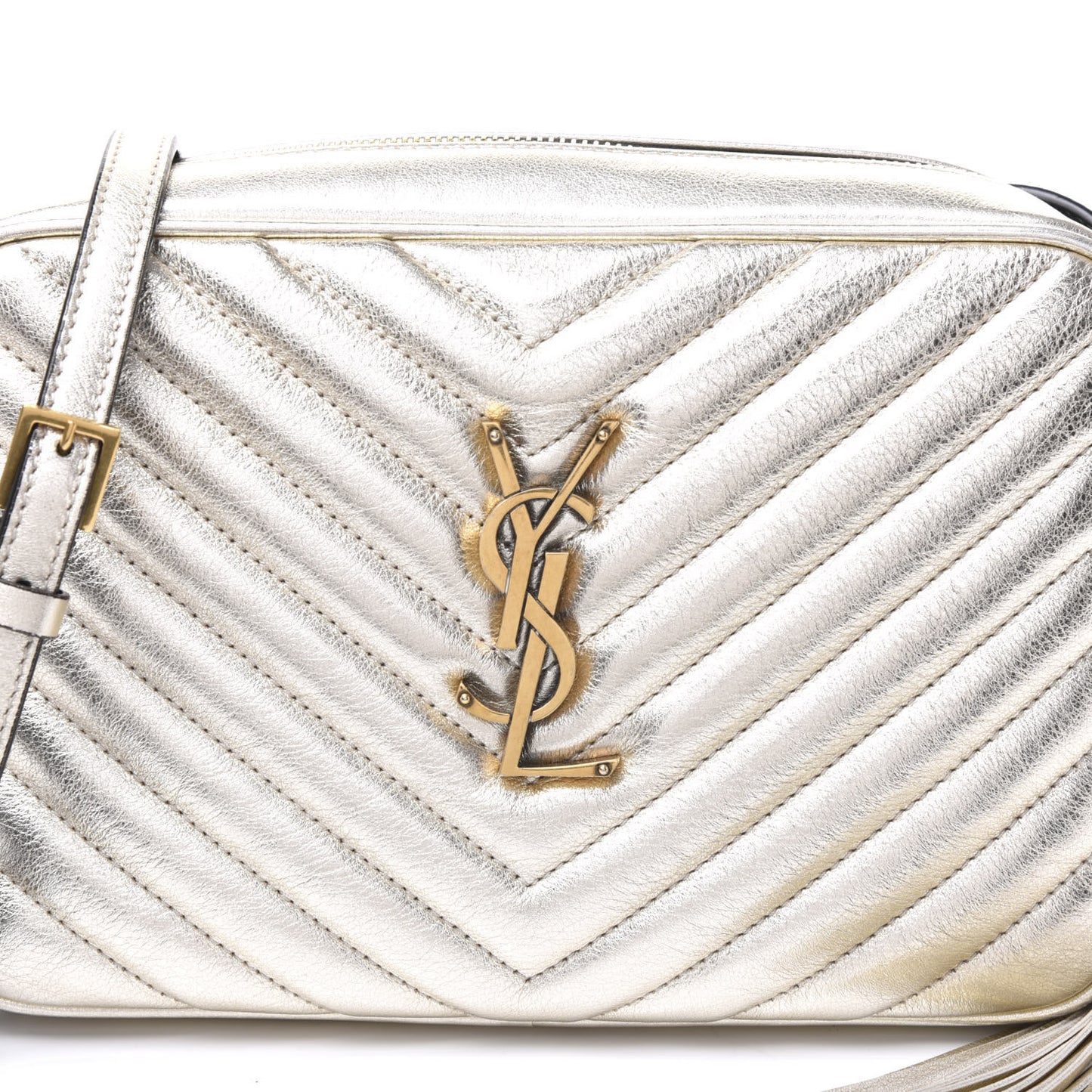 Metallic Calfskin Matelasse Monogram Lou Camera Bag Platino