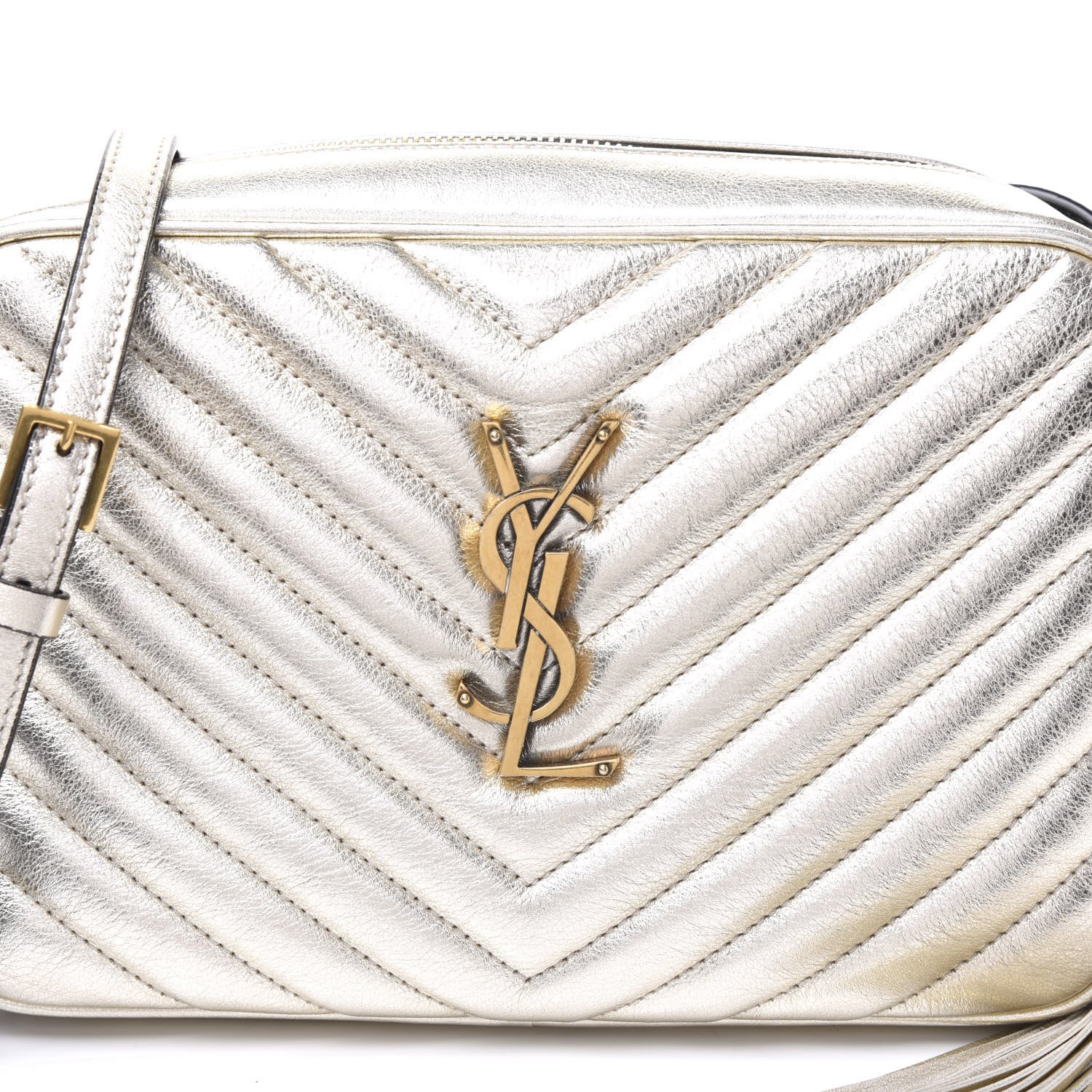 Saint Laurent Metallic Calfskin Matelasse Monogram Lou Camera Bag Platino 8 of 8
