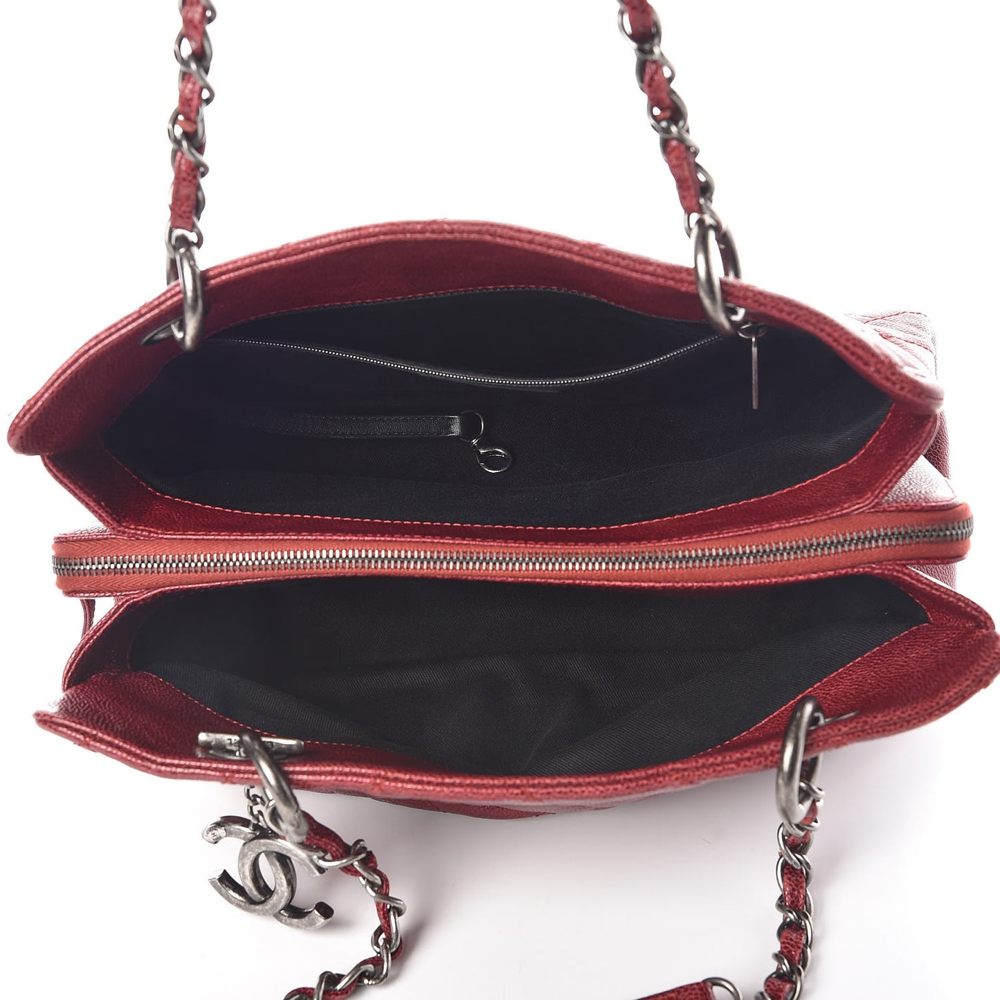 Iridescent Caviar Quilted Small Chic Tote Dark Red