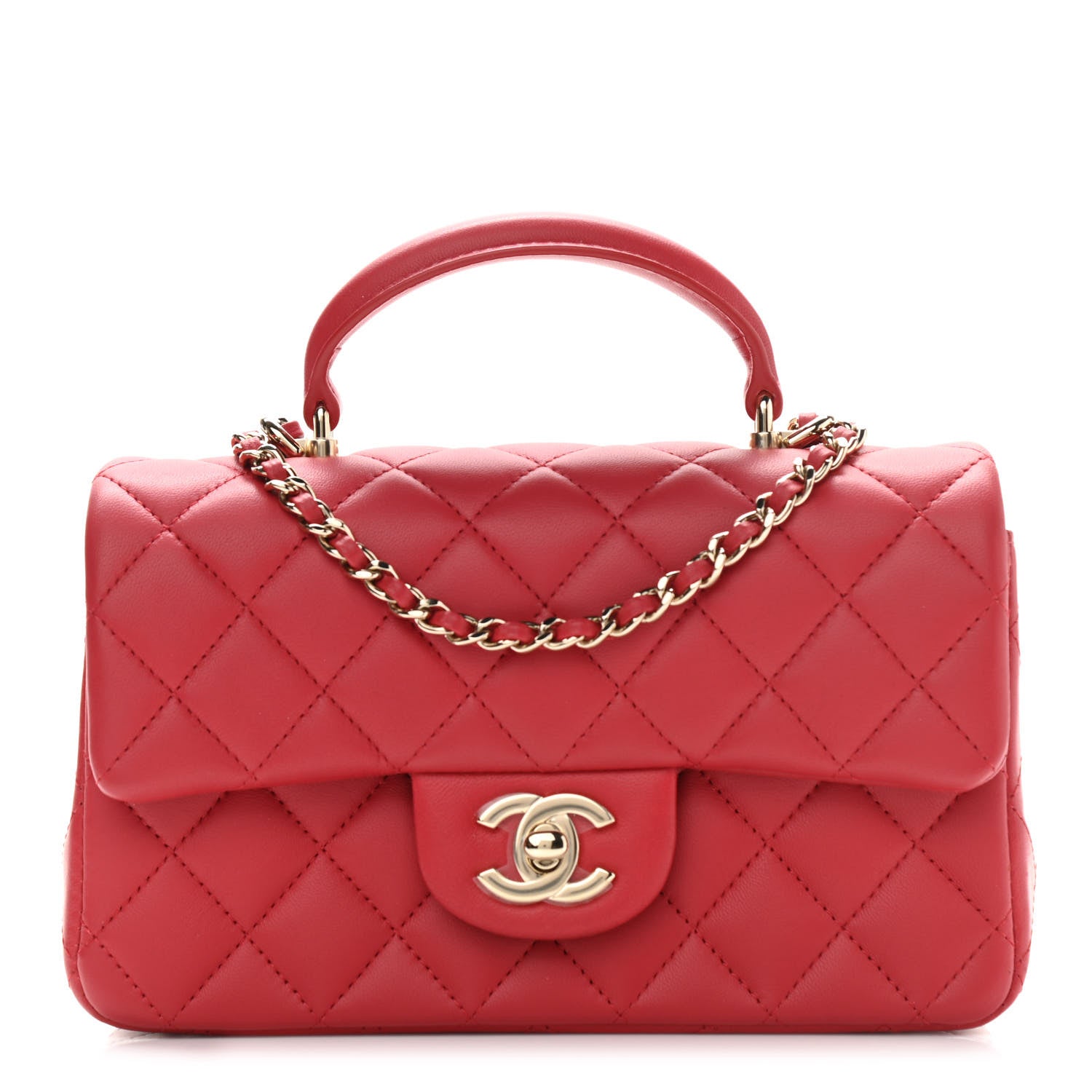 Chanel Lambskin Quilted Mini Top Handle Rectangular Flap Red 1 of 13