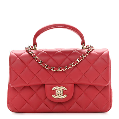Chanel Lambskin Quilted Mini Top Handle Rectangular Flap Red 1 of 13