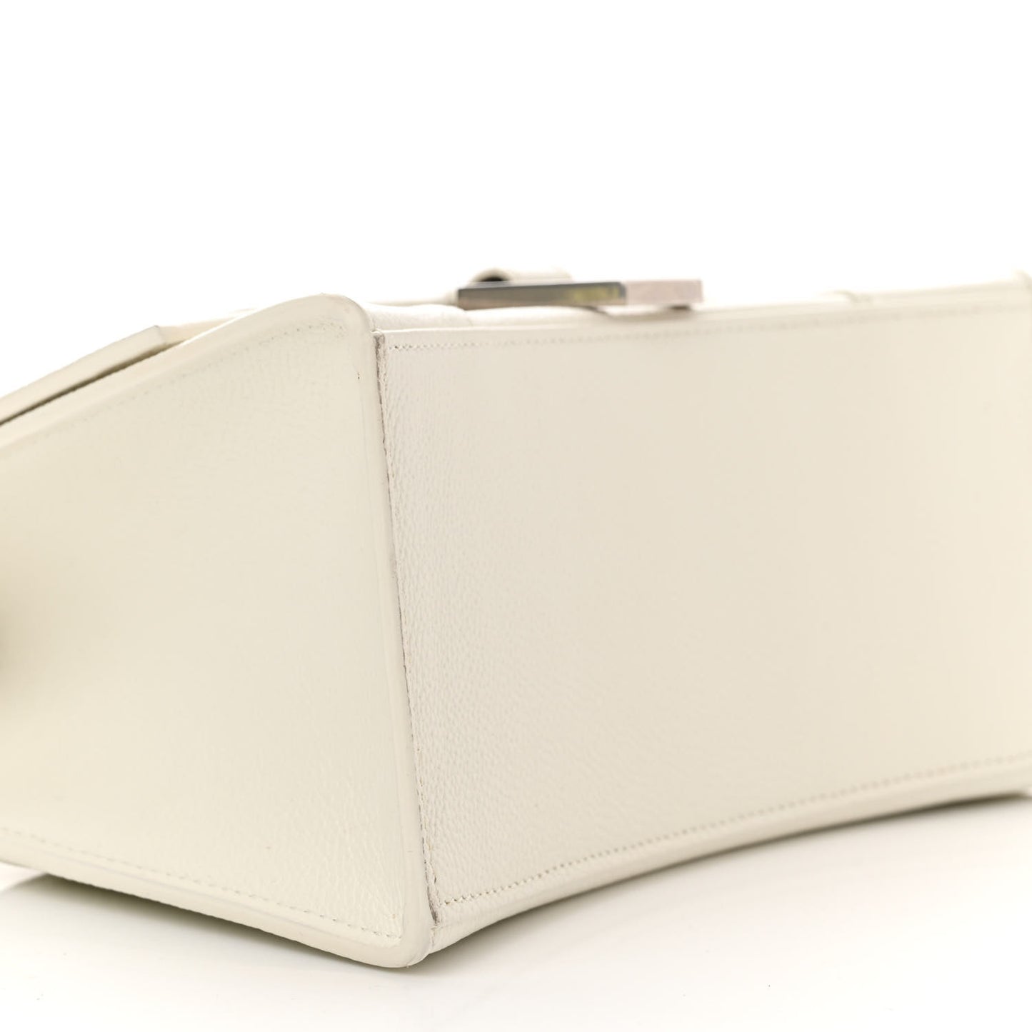 Grained Calfskin Small Hourglass Top Handle Bag White